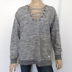 PINK Victorias Secret Sweatshirt Size XS Gray Lace-Up Pullover